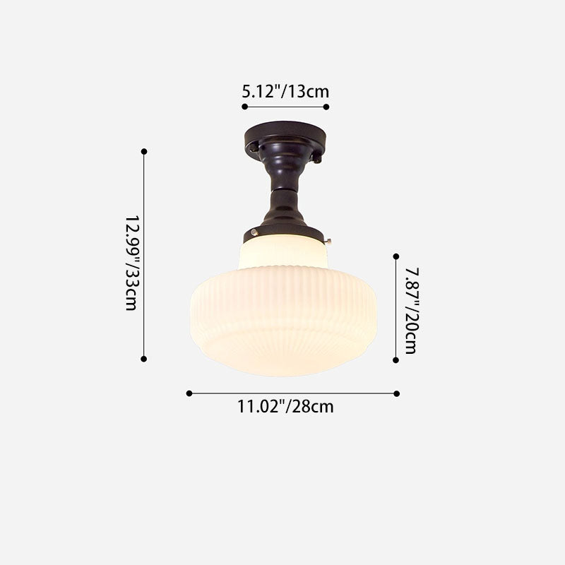 Traditional French Iron Glass Round 1-Light Semi-Flush Mount Ceiling Light For Living Room