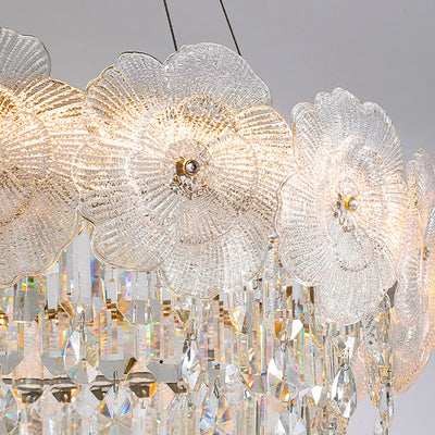 Traditional French Stainless Steel Glass Crystal Flower Round LED Chandelier For Bedroom