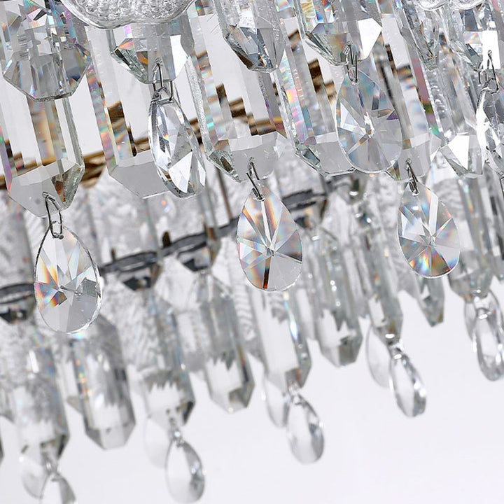 Traditional French Stainless Steel Glass Crystal Flower Round LED Chandelier For Bedroom