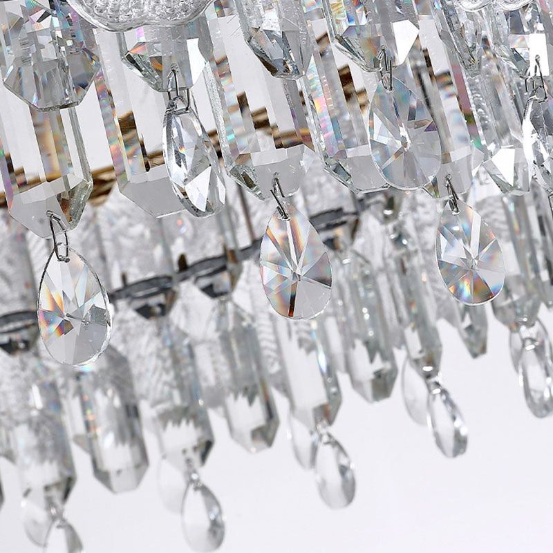 Traditional French Stainless Steel Glass Crystal Flower Round LED Chandelier For Bedroom