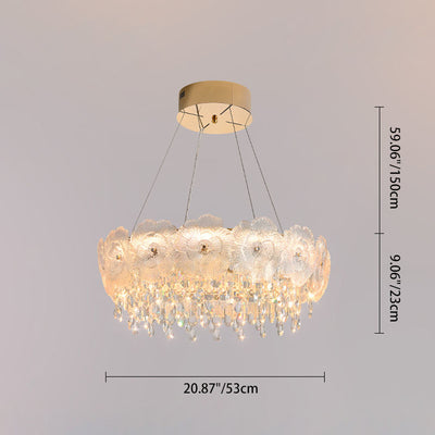Traditional French Stainless Steel Glass Crystal Flower Round LED Chandelier For Bedroom