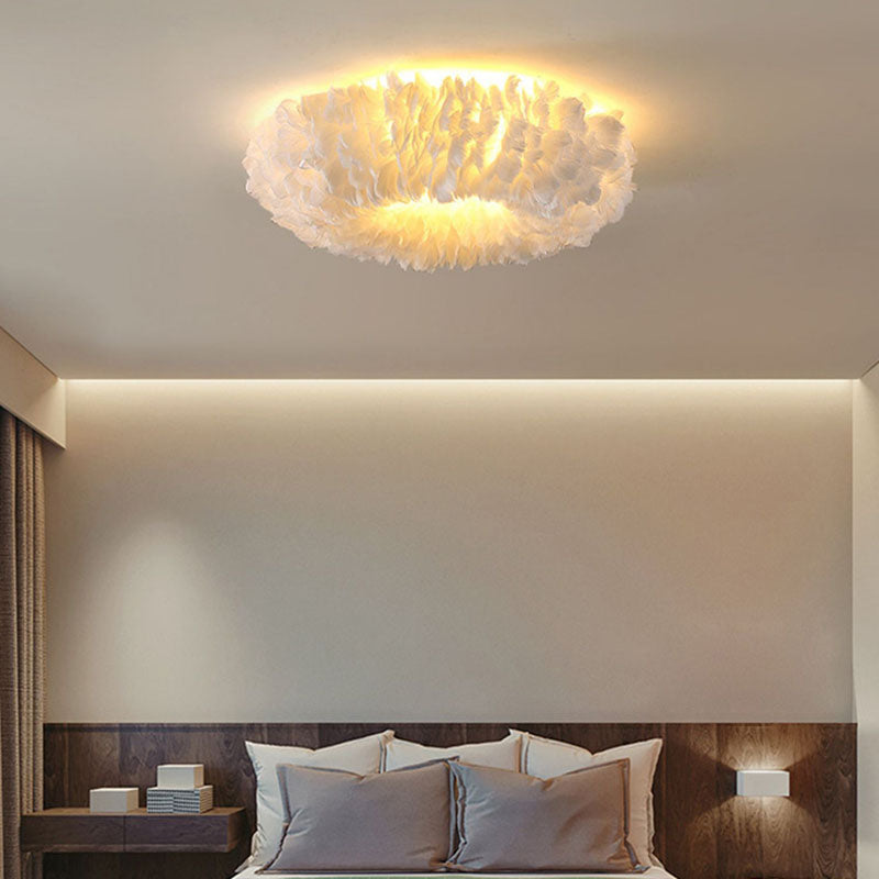 Moderne Art Deco Feder Eisen Kranz Rund 3/6/8 Licht Deckenleuchte für Schlafzimmer 