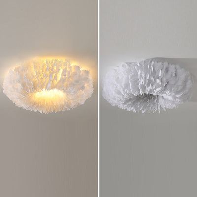 Modern Art Deco Feather Iron Wreath Round 3/6/8 Light Flush Mount Ceiling Light For Bedroom