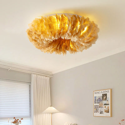 Modern Art Deco Feather Iron Wreath Round 3/6/8 Light Flush Mount Ceiling Light For Bedroom
