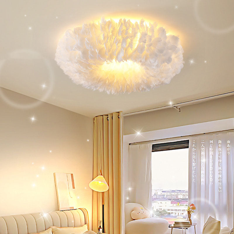 Modern Art Deco Feather Iron Wreath Round 3/6/8 Light Flush Mount Ceiling Light For Bedroom