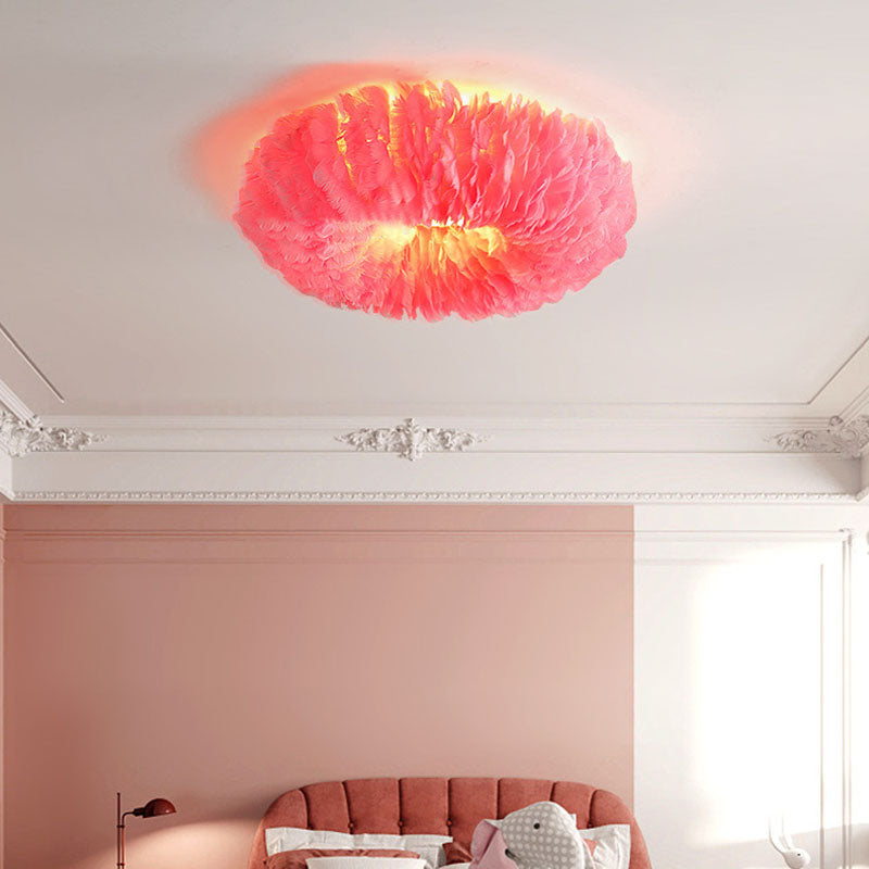 Modern Art Deco Feather Iron Wreath Round 3/6/8 Light Flush Mount Ceiling Light For Bedroom