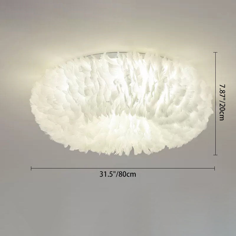 Modern Art Deco Feather Iron Wreath Round 3/6/8 Light Flush Mount Ceiling Light For Bedroom