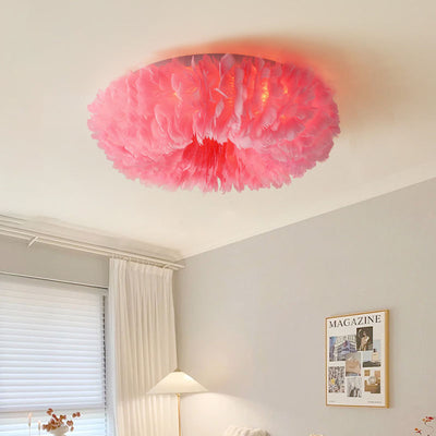 Modern Art Deco Feather Iron Wreath Round 3/6/8 Light Flush Mount Ceiling Light For Bedroom