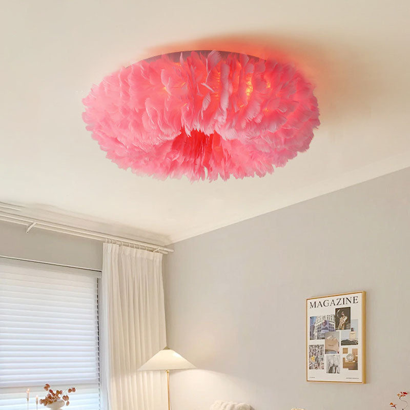 Modern Art Deco Feather Iron Wreath Round 3/6/8 Light Flush Mount Ceiling Light For Bedroom