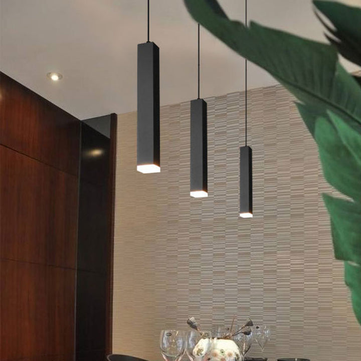 Lámpara colgante lineal LED de vidrio y aluminio minimalista moderna para sala de estar 