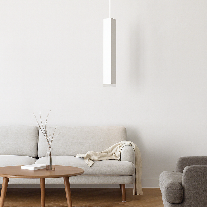 Lámpara colgante lineal LED de vidrio y aluminio minimalista moderna para sala de estar 