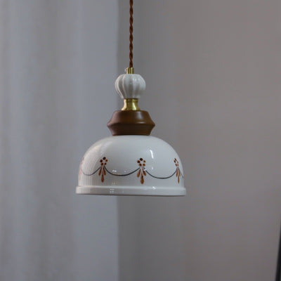 Traditional French Ceramic Copper Round 1-Light Pendant Light For Living Room