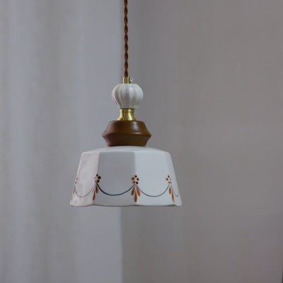 Traditional French Ceramic Copper Round 1-Light Pendant Light For Living Room