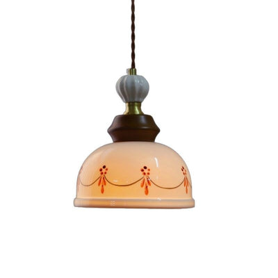 Traditional French Ceramic Copper Round 1-Light Pendant Light For Living Room