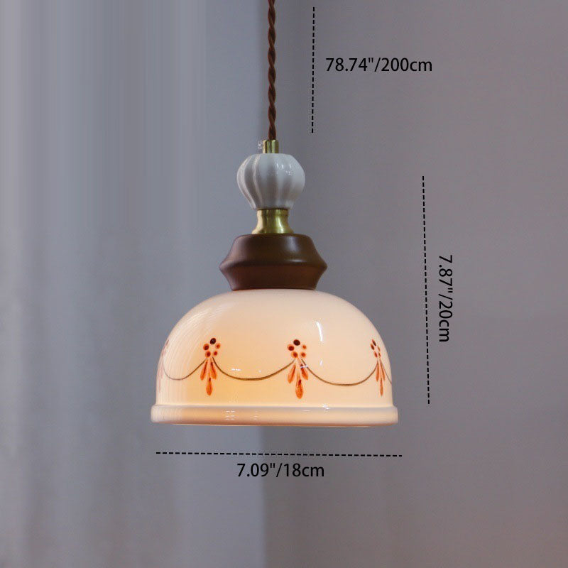 Traditional French Ceramic Copper Round 1-Light Pendant Light For Living Room