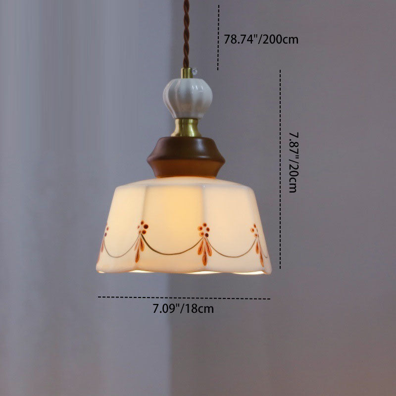 Traditional French Ceramic Copper Round 1-Light Pendant Light For Living Room