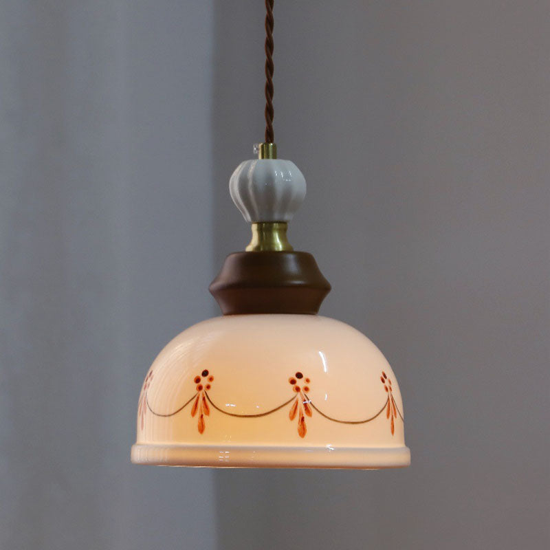 Traditional French Ceramic Copper Round 1-Light Pendant Light For Living Room