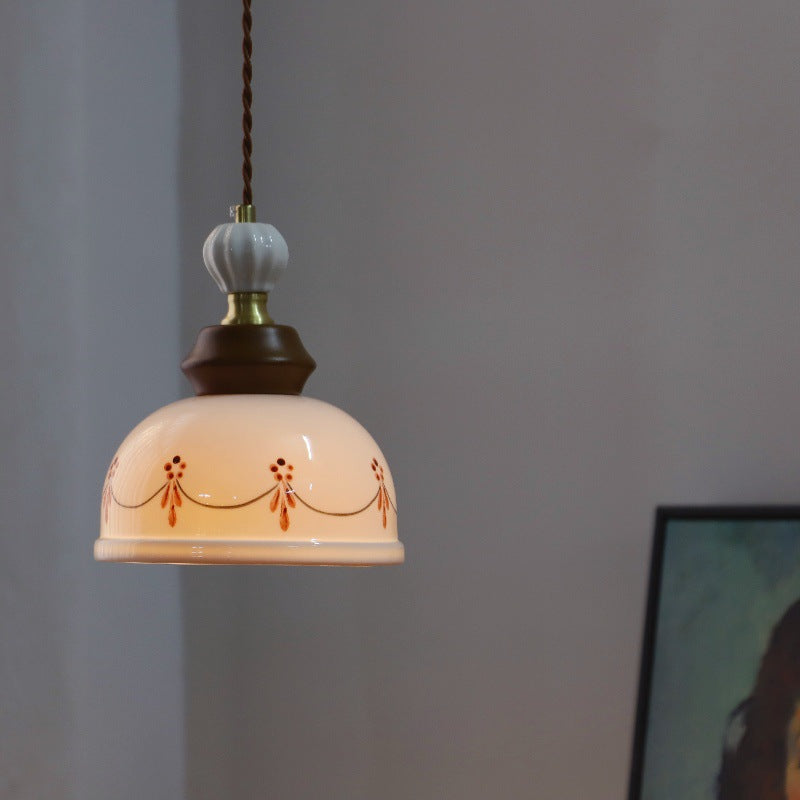 Traditional French Ceramic Copper Round 1-Light Pendant Light For Living Room