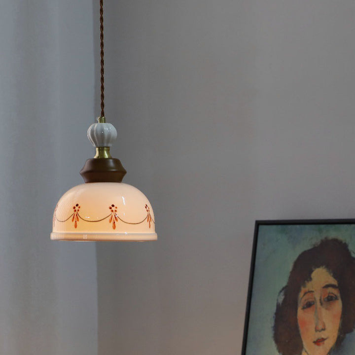 Traditionelle französische Keramik-Kupfer-Rundpendelleuchte für das Wohnzimmer 