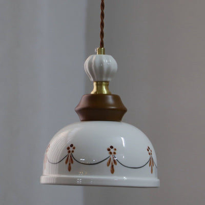 Traditional French Ceramic Copper Round 1-Light Pendant Light For Living Room