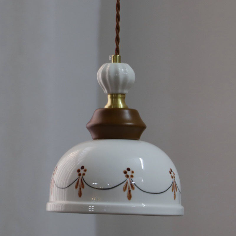 Traditional French Ceramic Copper Round 1-Light Pendant Light For Living Room