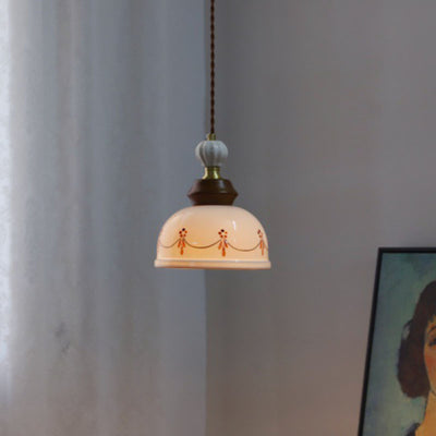 Traditional French Ceramic Copper Round 1-Light Pendant Light For Living Room