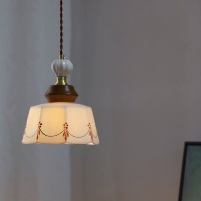 Traditional French Ceramic Copper Round 1-Light Pendant Light For Living Room