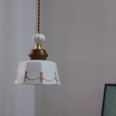 Traditional French Ceramic Copper Round 1-Light Pendant Light For Living Room