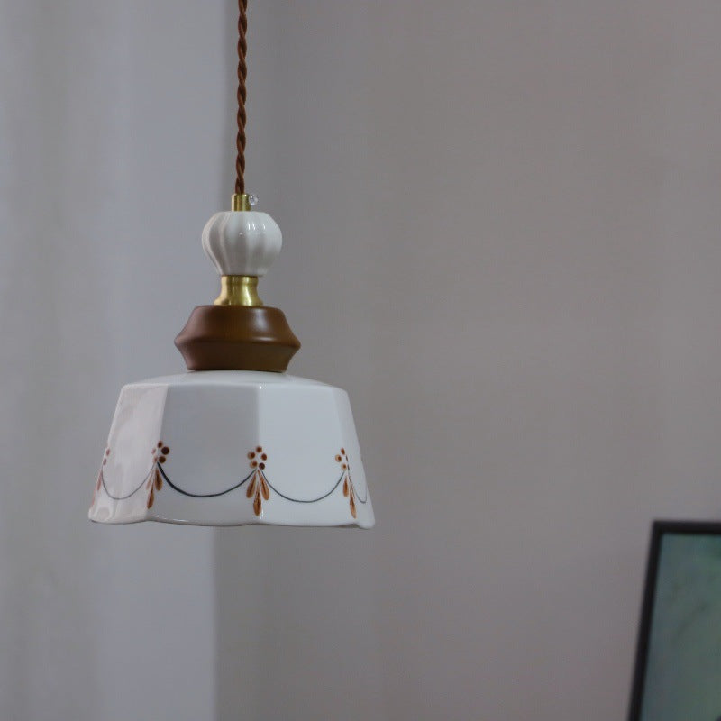 Traditional French Ceramic Copper Round 1-Light Pendant Light For Living Room