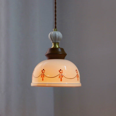 Traditional French Ceramic Copper Round 1-Light Pendant Light For Living Room