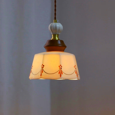 Traditional French Ceramic Copper Round 1-Light Pendant Light For Living Room