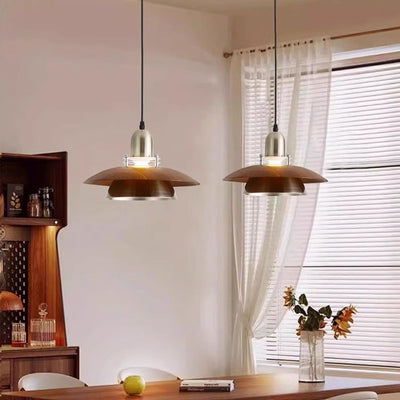 Traditional Japanese Iron ABS Flying Saucer Round 1/2/3 Light Chandelier For Dining Room