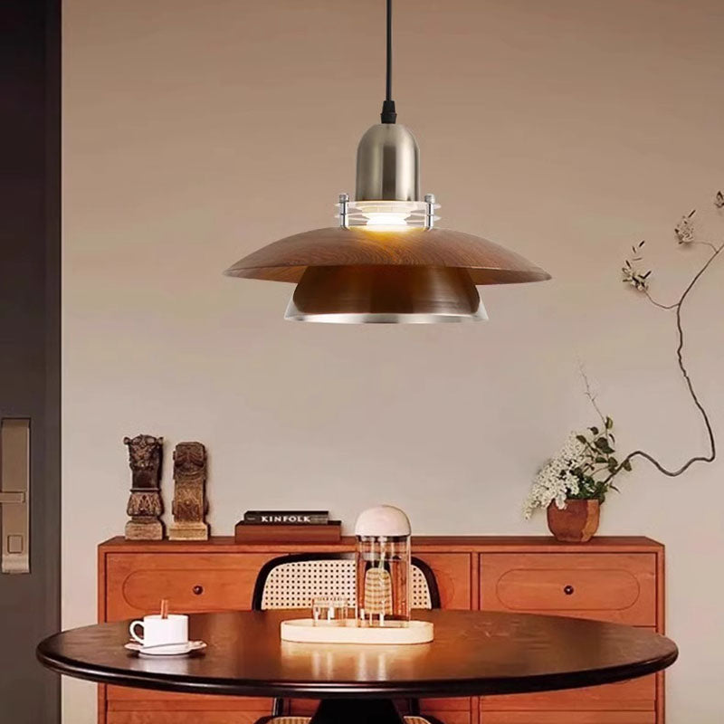 Traditional Japanese Iron ABS Flying Saucer Round 1/2/3 Light Chandelier For Dining Room