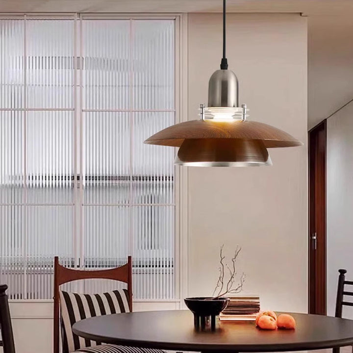 Traditioneller japanischer Eisen-ABS-Fliegende Untertasse Rund 1/2/3 Licht Kronleuchter für Esszimmer 