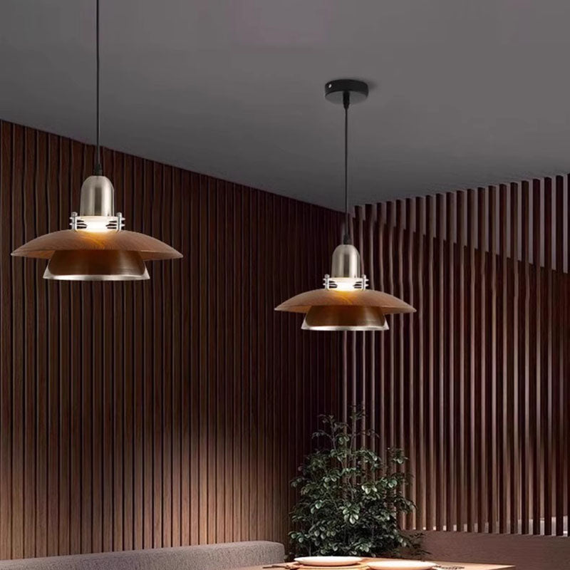 Traditional Japanese Iron ABS Flying Saucer Round 1/2/3 Light Chandelier For Dining Room