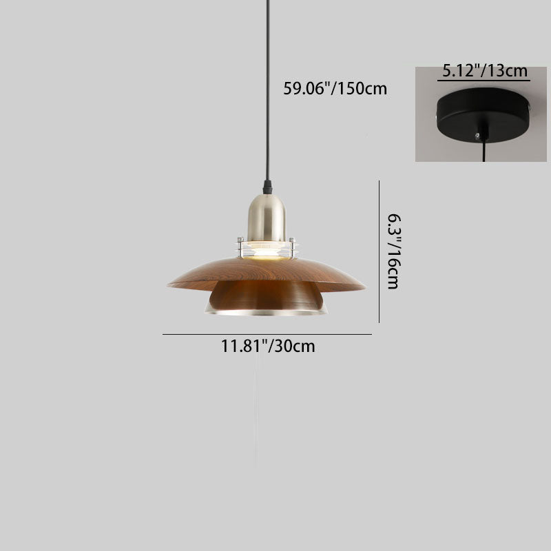Traditional Japanese Iron ABS Flying Saucer Round 1/2/3 Light Chandelier For Dining Room