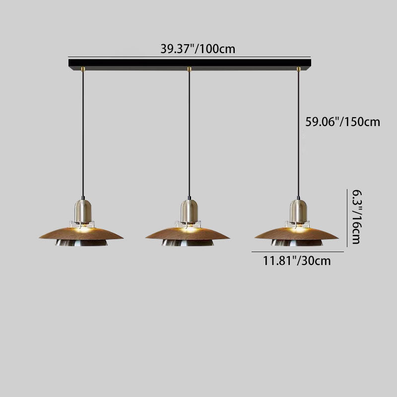Traditional Japanese Iron ABS Flying Saucer Round 1/2/3 Light Chandelier For Dining Room