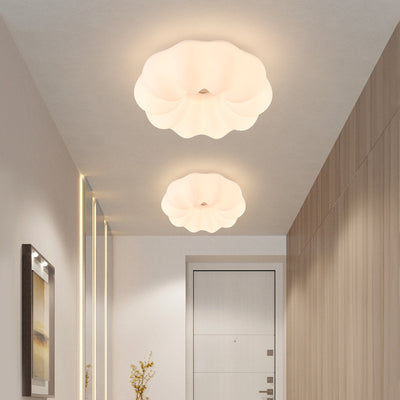 Modern Minimalist Iron PE Cream Round LED Flush Mount Ceiling Light For Hallway