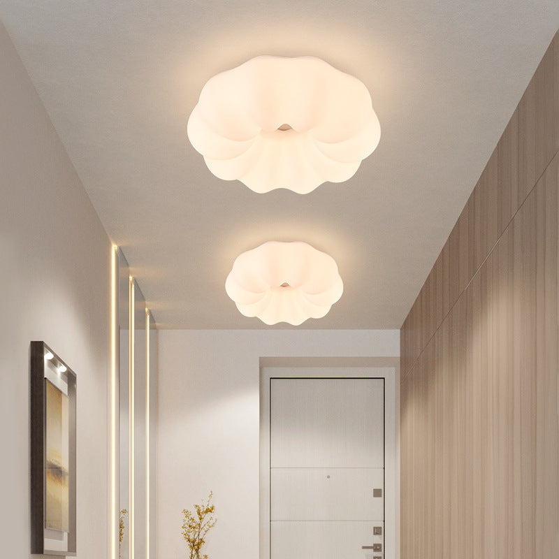 Modern Minimalist Iron PE Cream Round LED Flush Mount Ceiling Light For Hallway