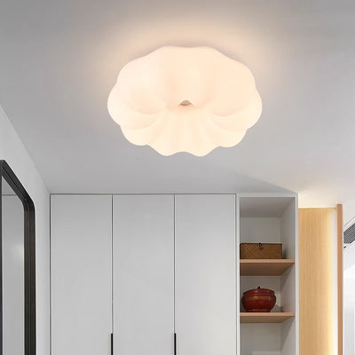 Modern Minimalist Iron PE Cream Round LED Flush Mount Ceiling Light For Hallway