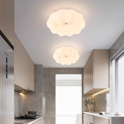 Modern Minimalist Iron PE Cream Round LED Flush Mount Ceiling Light For Hallway