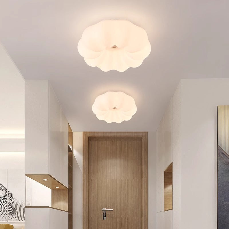 Modern Minimalist Iron PE Cream Round LED Flush Mount Ceiling Light For Hallway