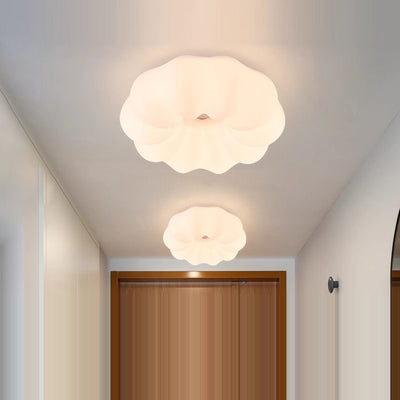 Modern Minimalist Iron PE Cream Round LED Flush Mount Ceiling Light For Hallway