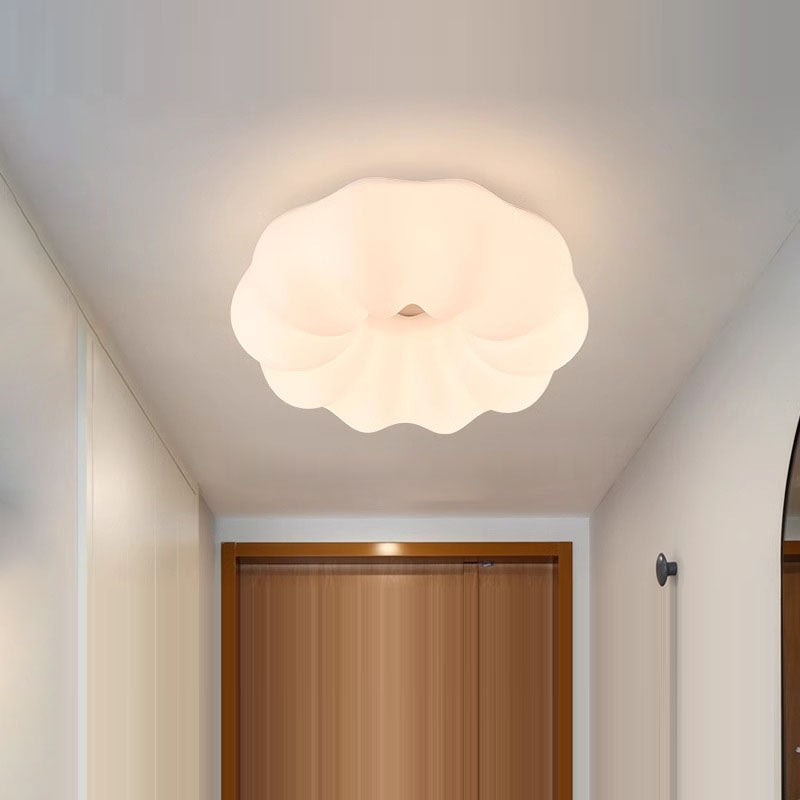 Modern Minimalist Iron PE Cream Round LED Flush Mount Ceiling Light For Hallway