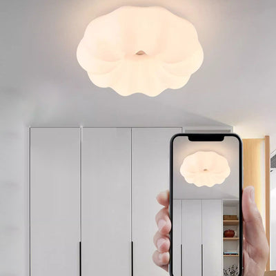 Modern Minimalist Iron PE Cream Round LED Flush Mount Ceiling Light For Hallway