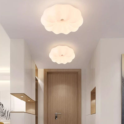 Modern Minimalist Iron PE Cream Round LED Flush Mount Ceiling Light For Hallway