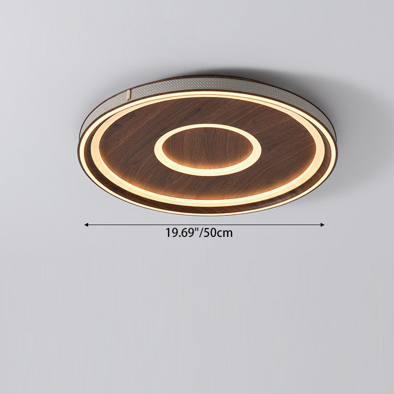 Contemporary Retro Iron Acrylic Aluminum Faux Leather Round LED Flush Mount Ceiling Light For Living Room
