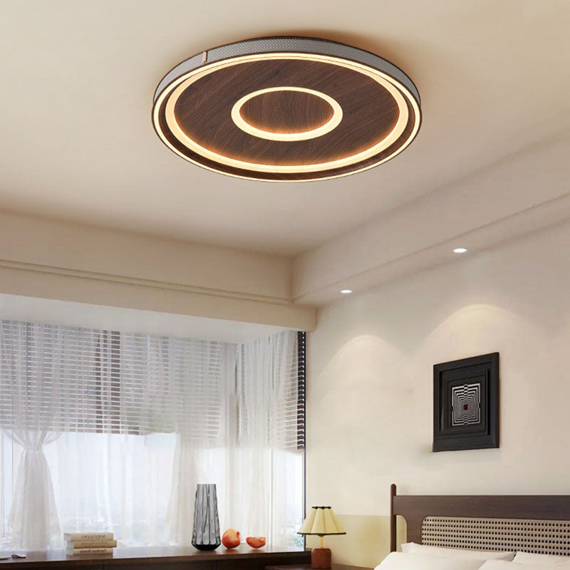Contemporary Retro Iron Acrylic Aluminum Faux Leather Round LED Flush Mount Ceiling Light For Living Room