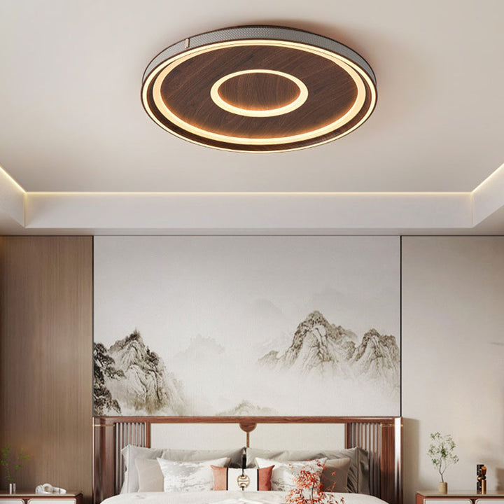 Zeitgenössische Retro Eisen Acryl Aluminium Kunstleder Runde LED Deckenleuchte für das Wohnzimmer 