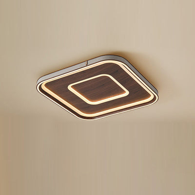 Contemporary Retro Iron Acrylic Aluminum Faux Leather Round LED Flush Mount Ceiling Light For Living Room